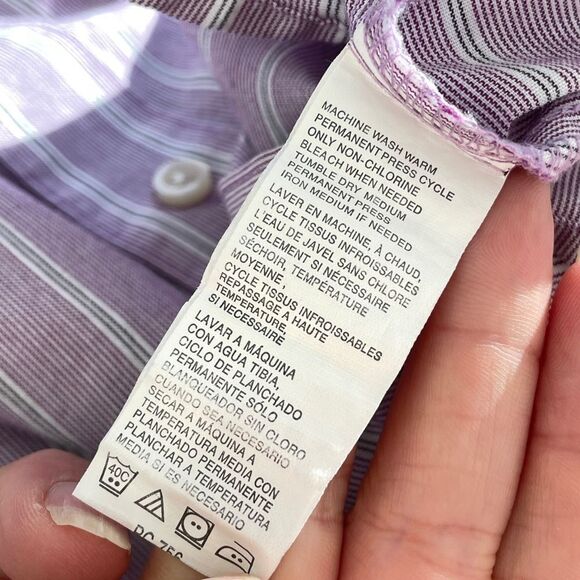 Van Heusen Studio Mens Purple & White Striped Slim Fit Button Down Shirt Large - Picture 7 of 7